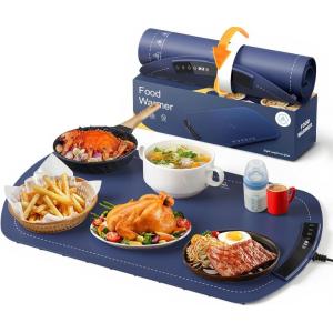 imageKismile Food Warming Mat Electric Warming Tray with 7 Temperature Settings and 5 Hours TimerRapid Full Surface Heating in 10s Kids Lock Portable Food Warmers for Parties BuffetWhiteBlue