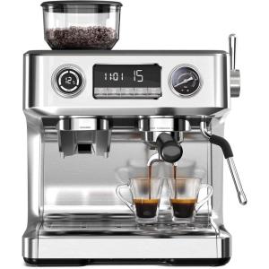 imageKismile Dual Boiler Espresso Machine with Grinder 20 Bar Espresso Maker with Milk Steamer ampamp Hot Water Dual LED Display Pressure Gauge Burr Grinder coffee Machine for HomeampampOffice Stainless Steel20Bar