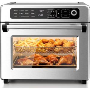 imageKismile 25QT Air Fryer Toaster Oven Combo 12in1 Large Countertop Convection Airfryer Oven 70450 Bake Roast Reheat Broil Fits 12 Pizza Includes Full Accessories Stainless SteelSilverSilver