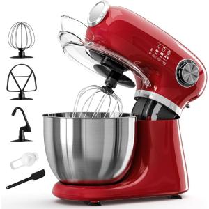 imageKismile Stand Mixer 55 Quart with 12 Speeds TiltHead Design ampamp Stainless Steel Bowl  Includes Dough Hook Whisk Beater  Powerful Baking Mixer for Bread Cakes Dough Bright RedBright Red
