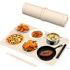 imageKismile Warming Mat for Food 3Temp Electric Warmer 140176212F 250W Low Energy Auto ShutOff ampamp Child Safety Lock Portable RollUp Silicone Food Warmer for Home Daily Use BuffetsWhiteWhite