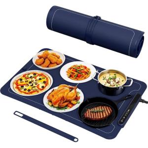 imageKismile Warming Mat for Food 3Temp Electric Warmer 140176212F 250W Low Energy Auto ShutOff ampamp Child Safety Lock Portable RollUp Silicone Food Warmer for Home Daily Use BuffetsWhiteBlue