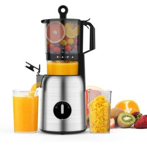 imageKismile 300W Cold Press Juicer 54 Wide Feed Chute Slow Masticating Juicer Machines Vegetable and Fruit Electric Juicers Juice Maker with Reverse Function Stainless Steel Juicer Easy to Clean